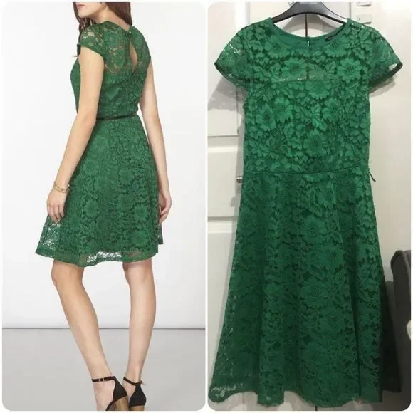 Women's Dorothy Perkins Lace Fit & Flare Dress, Size 12 US / 16 UK - Green Women's Dorothy Perkins Lace Fit & Flare Dress, Size 12 US / 16 UK - Green